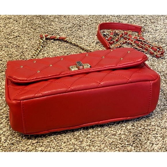 Badgley Mischka Red Quilted Vegan Leather Purse Gold Studded Crossbody Bag 10x6 - Picture 7 of 13